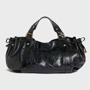 Gerard Darel Black Patent Leather Satchel with Gold Hardware